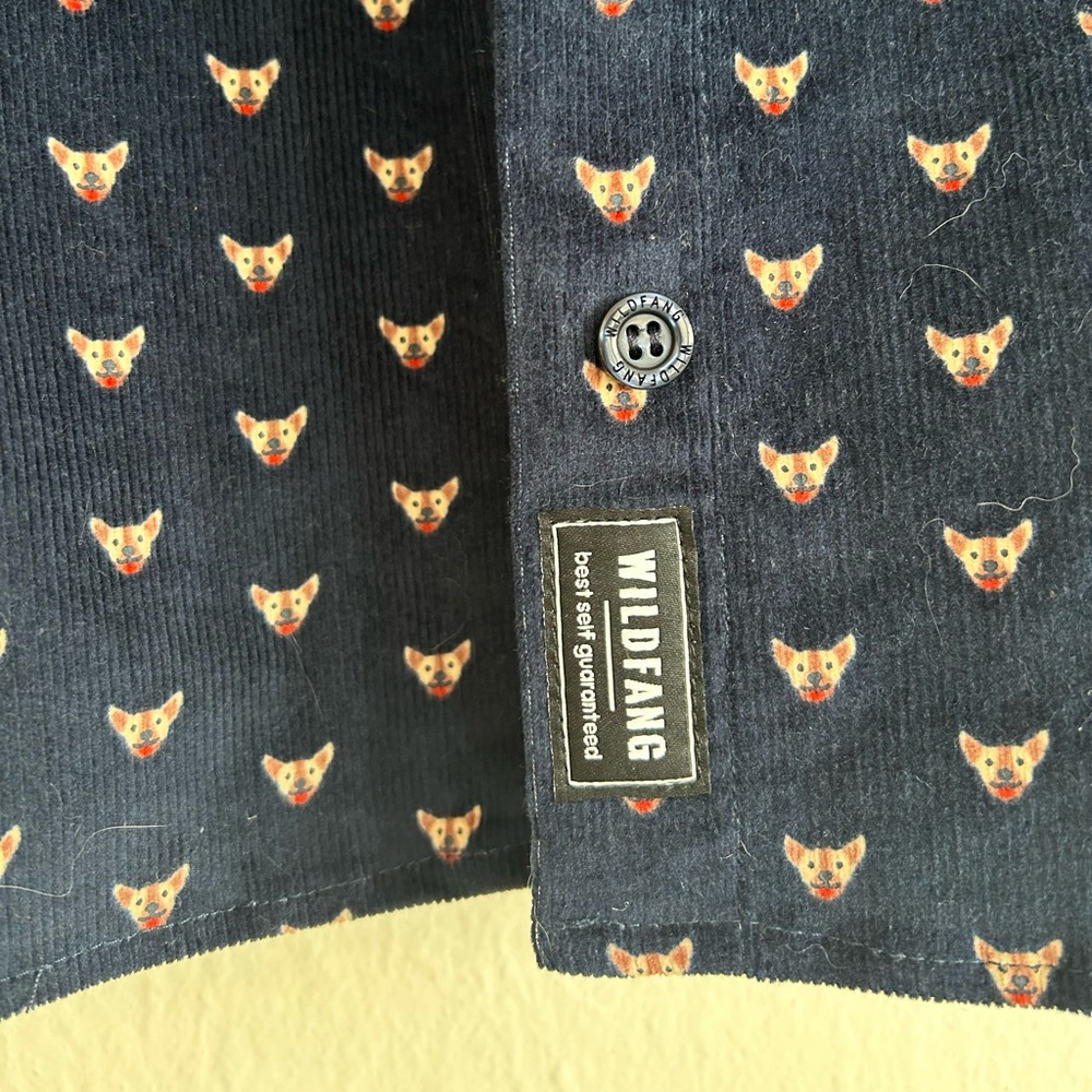 NWT Wildfang Essential Corduroy Long Sleeve Button Up Puppy Print Shirt